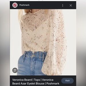Veronica Beard Azar Beige Eyelet Blouse
